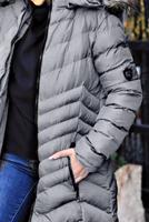 Tesettür giyim GRİ KAPÜŞONU KÜRKLÜ ŞİŞME KABAN 1539	