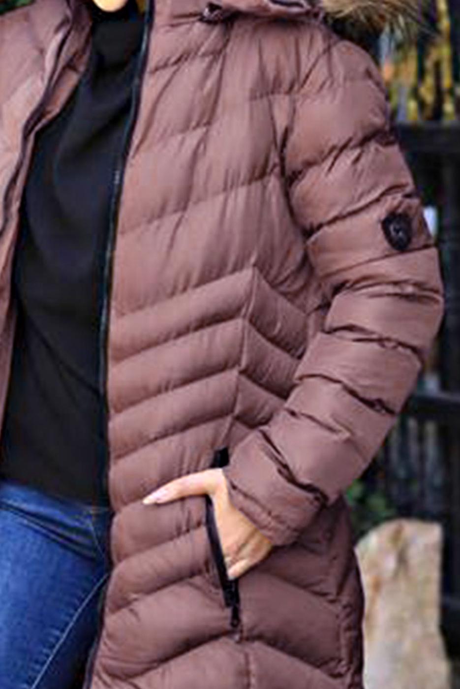 Tesettür giyim VİZON KAPÜŞONU KÜRKLÜ ŞİŞME KABAN 1539	