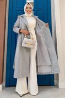 Tesettür giyim GRİ DÜĞMELİ KUŞAKLI KAŞE KABAN 2267 
