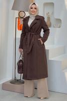 Tesettür giyim KAHVE DÜĞMELİ KUŞAKLI KAŞE KABAN 2267 