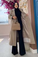 Tesettür giyim VİZON DÜĞMELİ KUŞAKLI KAŞE KABAN 2267 