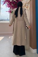 Tesettür giyim VİZON DÜĞMELİ KUŞAKLI KAŞE KABAN 2267 