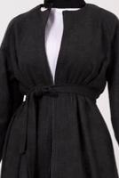 Tesettür giyim SİYAH MANŞETLERİ LASTİKLİ KUŞAKLI KABAN 2285 