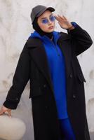 Tesettür giyim SİYAH CEPLİ DÜĞMELİ KABAN 2316