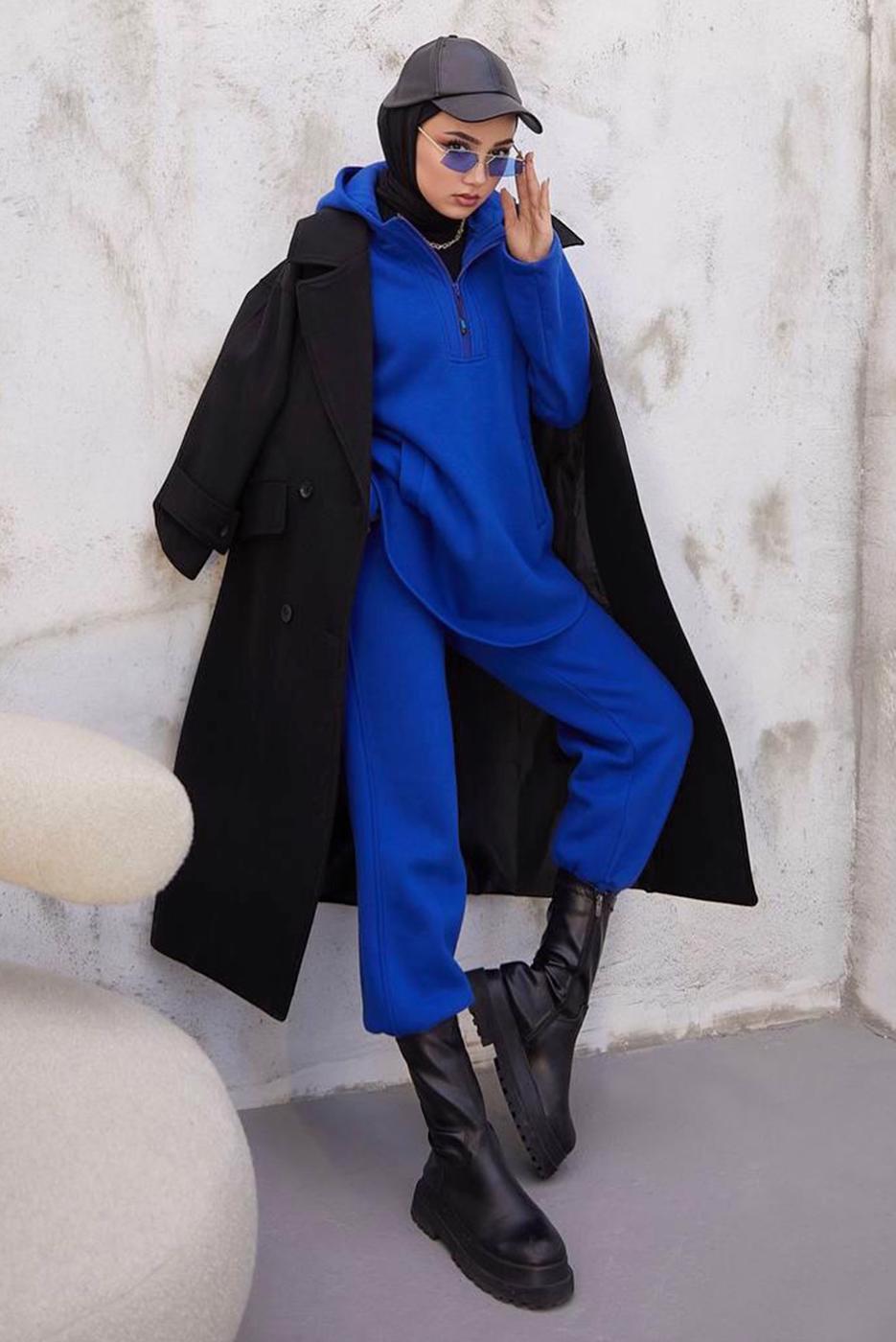 Tesettür giyim SİYAH CEPLİ DÜĞMELİ KABAN 2316