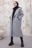 Tesettür giyim GRİ CEPLİ DÜĞMELİ KABAN 2316