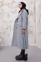 Tesettür giyim GRİ CEPLİ DÜĞMELİ KABAN 2316