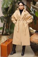 Tesettür giyim TURUNCU BALIKSIRTI DESENLİ KUŞAKLI KABAN 2592