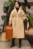 Tesettür giyim TURUNCU BALIKSIRTI DESENLİ KUŞAKLI KABAN 2592