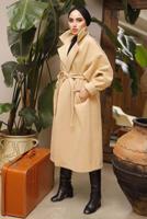 Tesettür giyim TURUNCU BALIKSIRTI DESENLİ KUŞAKLI KABAN 2592