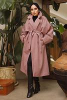 Tesettür giyim PUDRA BALIKSIRTI DESENLİ KUŞAKLI KABAN 2592