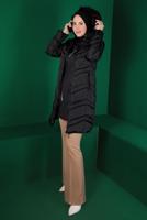 Tesettür giyim SİYAH KAPÜŞONLU FERMUARLI ŞİŞME KABAN 3030