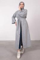 Tesettür giyim MAVİ KAZAYAĞI DESENLİ KABAN 3664