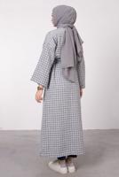 Tesettür giyim MAVİ KAZAYAĞI DESENLİ KABAN 3664