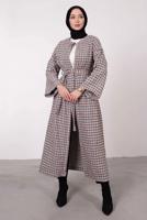 Tesettür giyim KAHVE KAZAYAĞI DESENLİ KABAN 3664