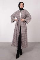 Tesettür giyim KAHVE KAZAYAĞI DESENLİ KABAN 3664