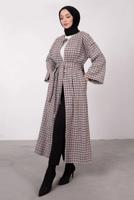 Tesettür giyim KAHVE KAZAYAĞI DESENLİ KABAN 3664