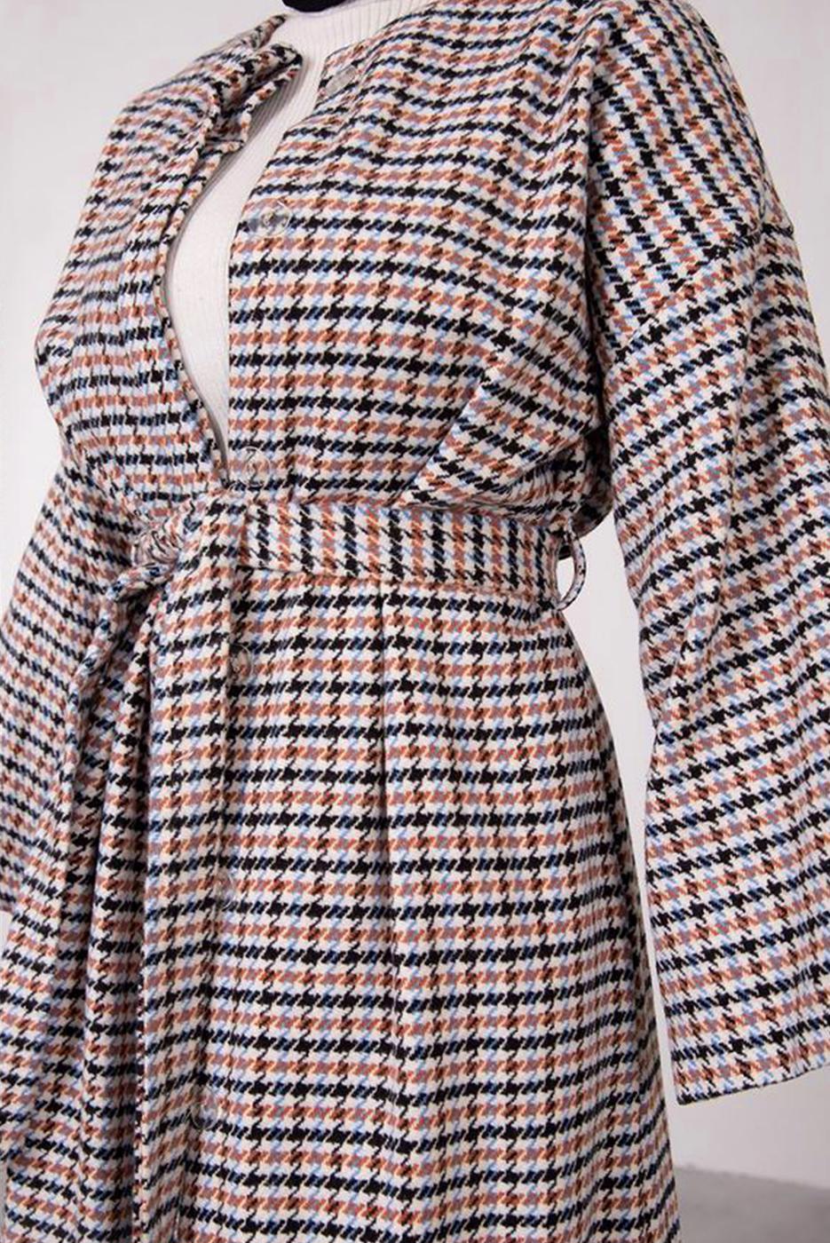 Tesettür giyim KAHVE KAZAYAĞI DESENLİ KABAN 3664