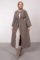 Tesettür giyim VİZON KAZAYAĞI DESENLİ KABAN 3664