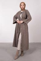 Tesettür giyim VİZON KAZAYAĞI DESENLİ KABAN 3664