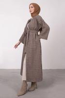 Tesettür giyim VİZON KAZAYAĞI DESENLİ KABAN 3664