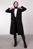 Tesettür giyim SİYAH KRUVAZE YAKA DÜĞMELİ KABAN 3885	