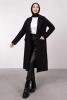 Tesettür giyim SİYAH KRUVAZE YAKA DÜĞMELİ KABAN 3885	