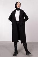 Tesettür giyim SİYAH KRUVAZE YAKA DÜĞMELİ KABAN 3885	