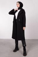 Tesettür giyim SİYAH KRUVAZE YAKA DÜĞMELİ KABAN 3885	