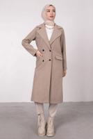 Tesettür giyim BEJ KRUVAZE YAKA DÜĞMELİ KABAN 3885	
