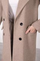 Tesettür giyim BEJ KRUVAZE YAKA DÜĞMELİ KABAN 3885	