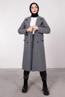 Tesettür giyim GRİ KRUVAZE YAKA DÜĞMELİ KABAN 3885	