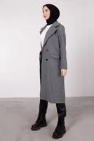 Tesettür giyim GRİ KRUVAZE YAKA DÜĞMELİ KABAN 3885	