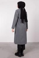 Tesettür giyim GRİ KRUVAZE YAKA DÜĞMELİ KABAN 3885	