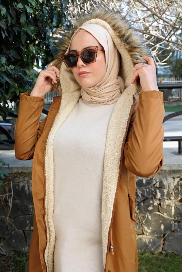 Vêtements hijab  SMOCKING WAIST HOODED COAT 5021-1 - TRENDTESETTÜR