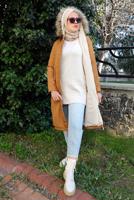 Vêtements hijab ORANGE MANTEAU À CAPUCHE TAILLE SMOCKÉE 5021-1