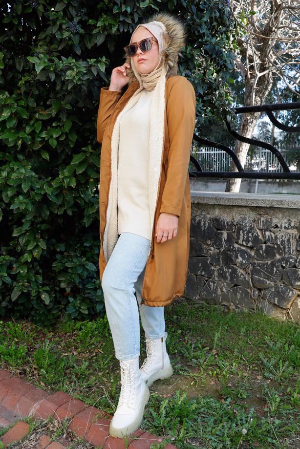 Vêtements hijab  SMOCKING WAIST HOODED COAT 5021-1 - TRENDTESETTÜR