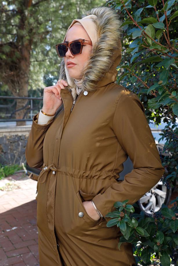 Vêtements hijab  SMOCKING WAIST HOODED COAT 5021-1 - TRENDTESETTÜR