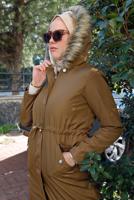 Hijab clothing BROWN SMOCKING WAIST HOODED COAT 5021-1