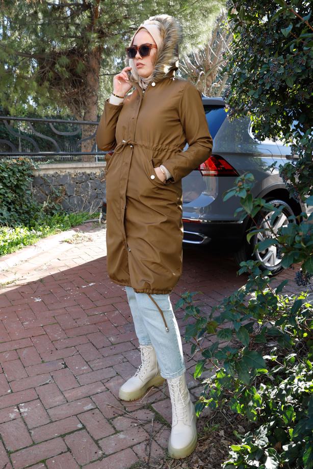 Vêtements hijab  SMOCKING WAIST HOODED COAT 5021-1 - TRENDTESETTÜR