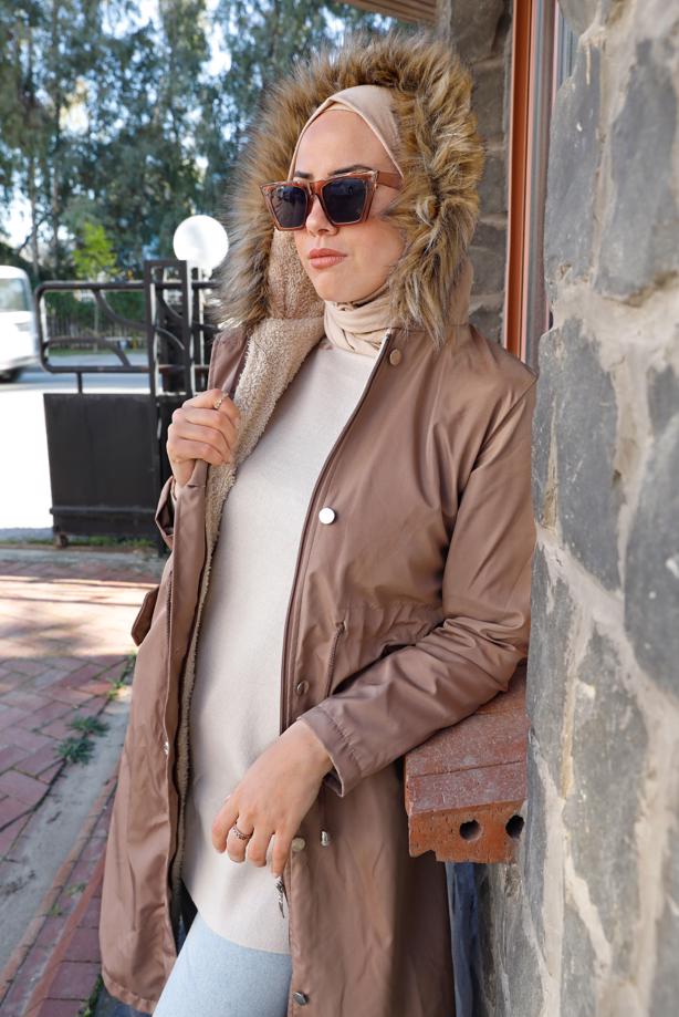 Vêtements hijab  SMOCKING WAIST HOODED COAT 5021-1 - TRENDTESETTÜR