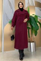 Tesettür giyim BORDO BALON KOL DÜĞMELİ KAŞE KABAN 5077 