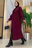 Tesettür giyim BORDO BALON KOL DÜĞMELİ KAŞE KABAN 5077 