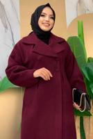 Tesettür giyim BORDO BALON KOL DÜĞMELİ KAŞE KABAN 5077 