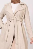 Tesettür giyim BEJ BALIKSIRTI DESENLİ KABAN 5285 