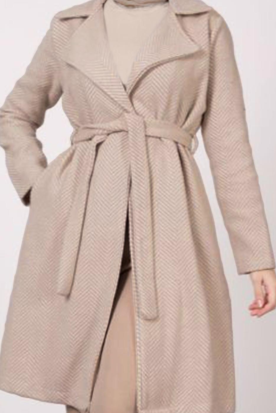 Tesettür giyim VİZON BALIKSIRTI DESENLİ KABAN 5285 