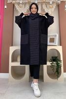 Tesettür giyim SİYAH KAPİTONE DETAYLI KAŞE KABAN 6077  