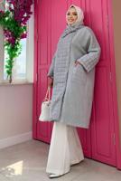 Tesettür giyim GRİ KAPİTONE DETAYLI KAŞE KABAN 6077  