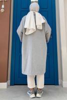 Tesettür giyim GRİ KAPİTONE DETAYLI KAŞE KABAN 6077  