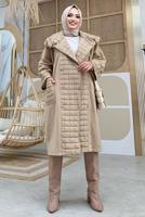 Tesettür giyim VİZON KAPİTONE DETAYLI KAŞE KABAN 6077  